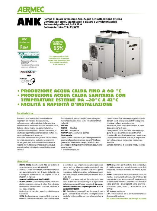 Aermec ANK - Pompa di calore reversibile aria/acqua