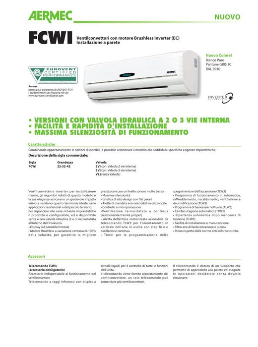 Aermec FCWI - Ventilconvettori inverter a parete