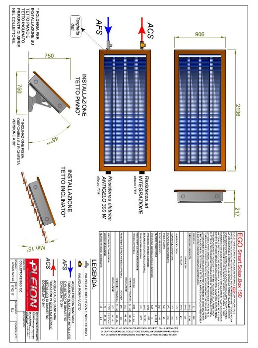 EGO 150 - Disegno tecnico collettore solare