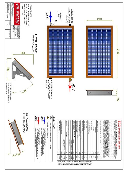 EGO 180 - Disegno tecnico collettore solare