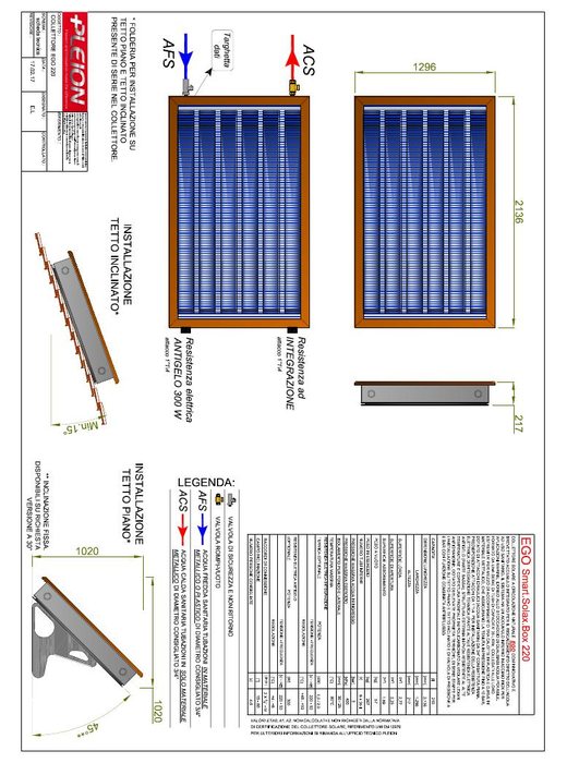EGO 220 - Disegno tecnico collettore solare