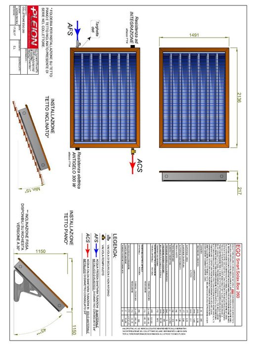 EGO 260 - Disegno tecnico collettore solare