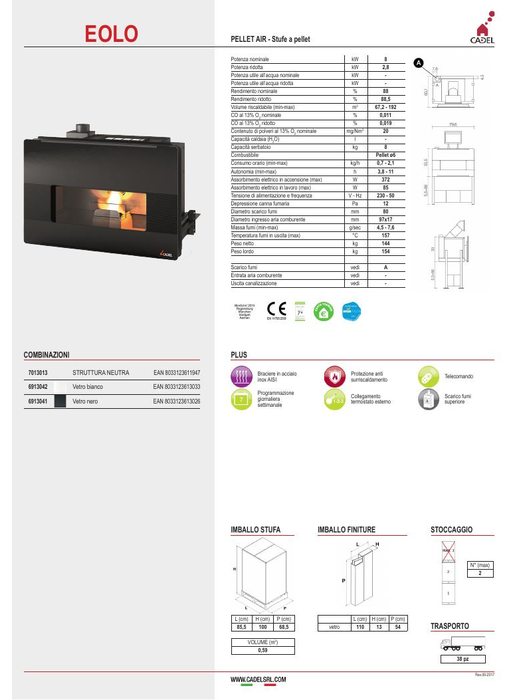Eolo - Scheda tecnica stufa a pellet