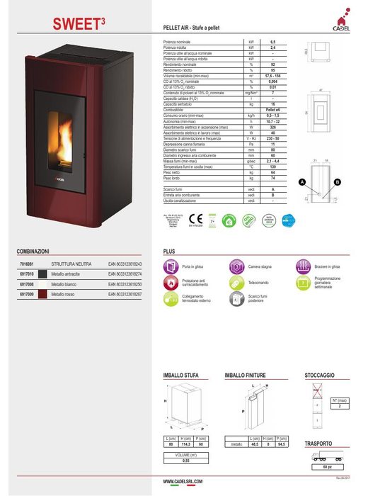 Sweet 3 - Scheda tecnica stufa a pellet