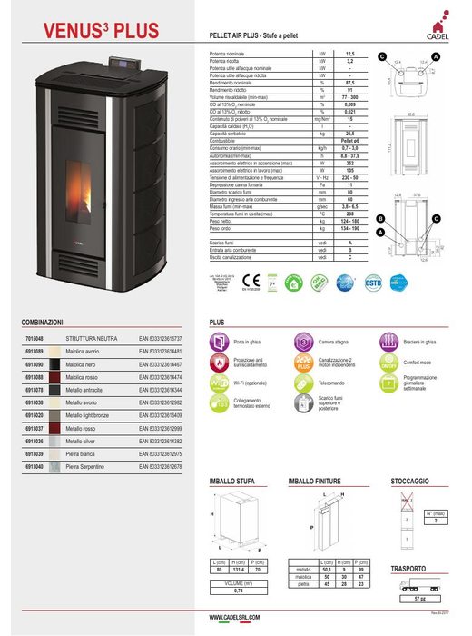 Venus 3 Plus - Scheda tecnica stufa a pellet